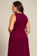 A Line Asymmetrical Neck Sleeveless Zipper Up Ankle-Length Plus Size Mother of the Bride Dress
