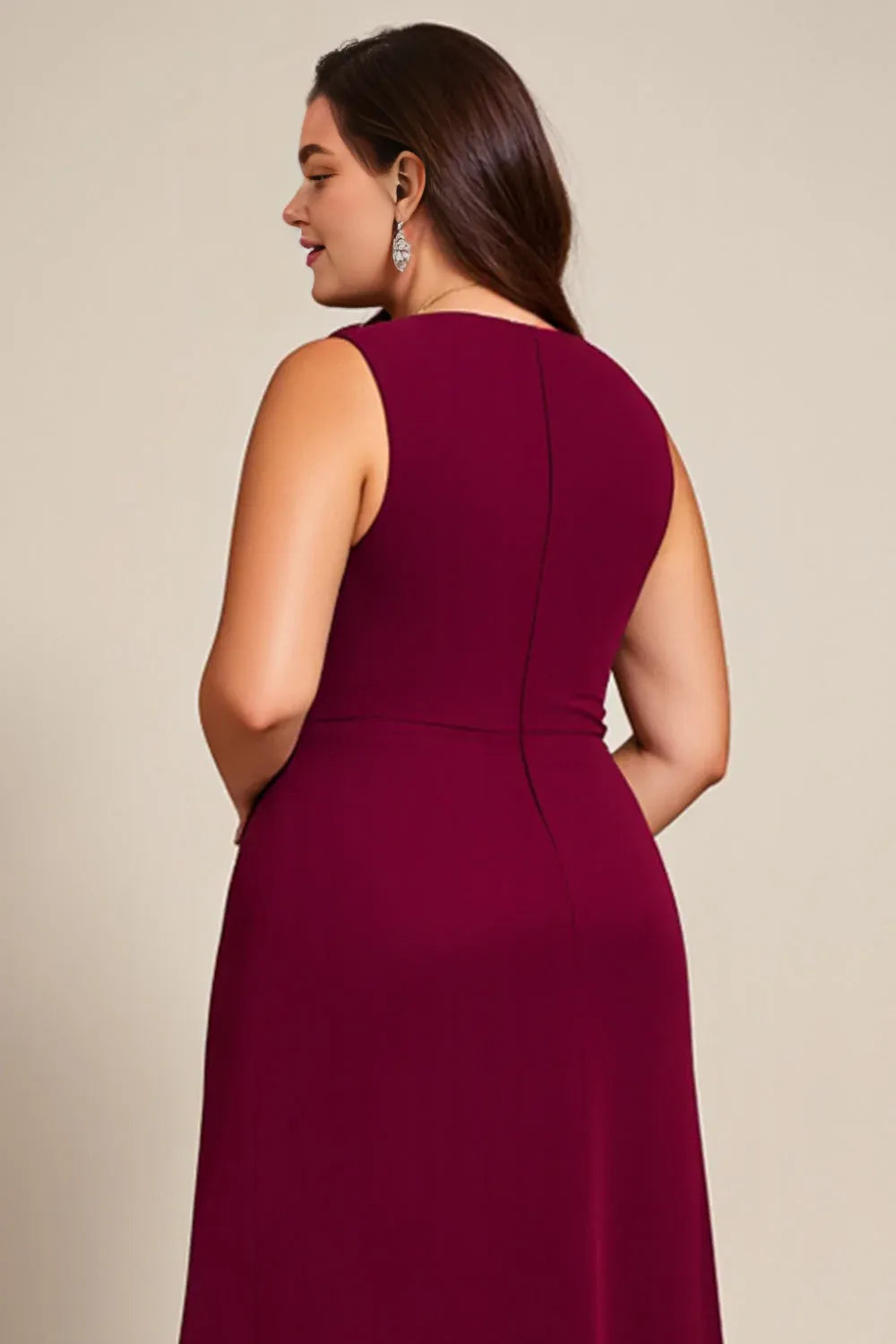 A Line Asymmetrical Neck Sleeveless Zipper Up Ankle-Length Plus Size Mother of the Bride Dress