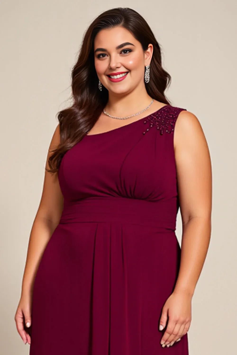 A Line Asymmetrical Neck Sleeveless Zipper Up Ankle-Length Plus Size Mother of the Bride Dress