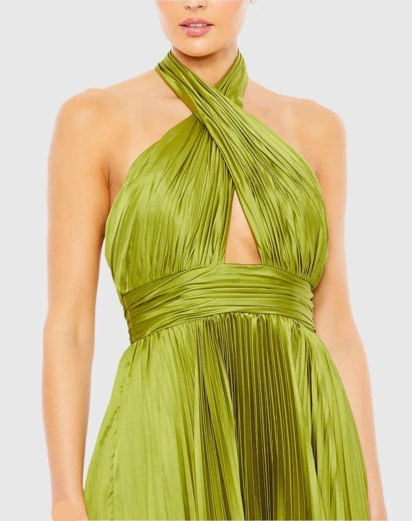 A Line Halter Neck Sleeveless Backless Asymmetrical-Length Prom Dress