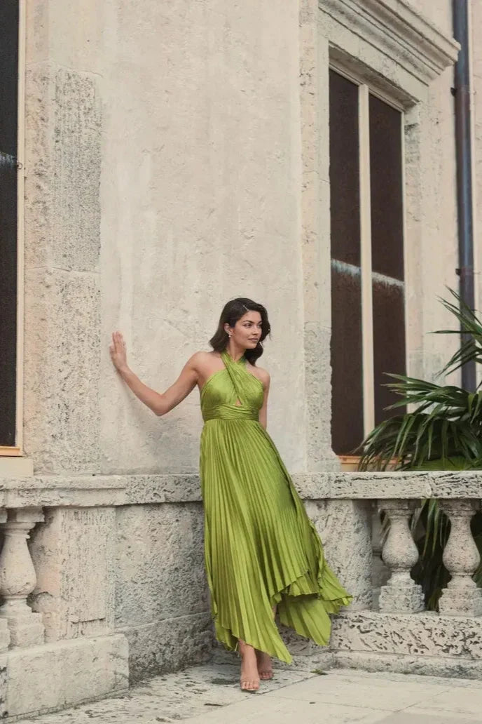 A Line Halter Neck Sleeveless Backless Asymmetrical-Length Prom Dress