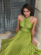 A Line Halter Neck Sleeveless Backless Asymmetrical-Length Prom Dress