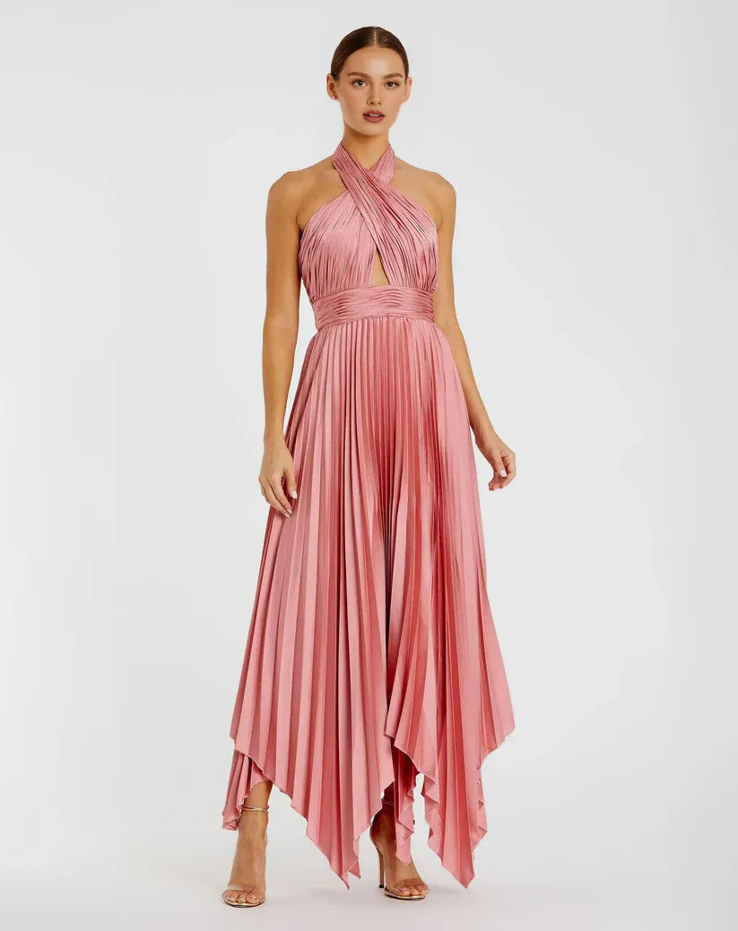 A Line Halter Neck Sleeveless Backless Asymmetrical-Length Prom Dress