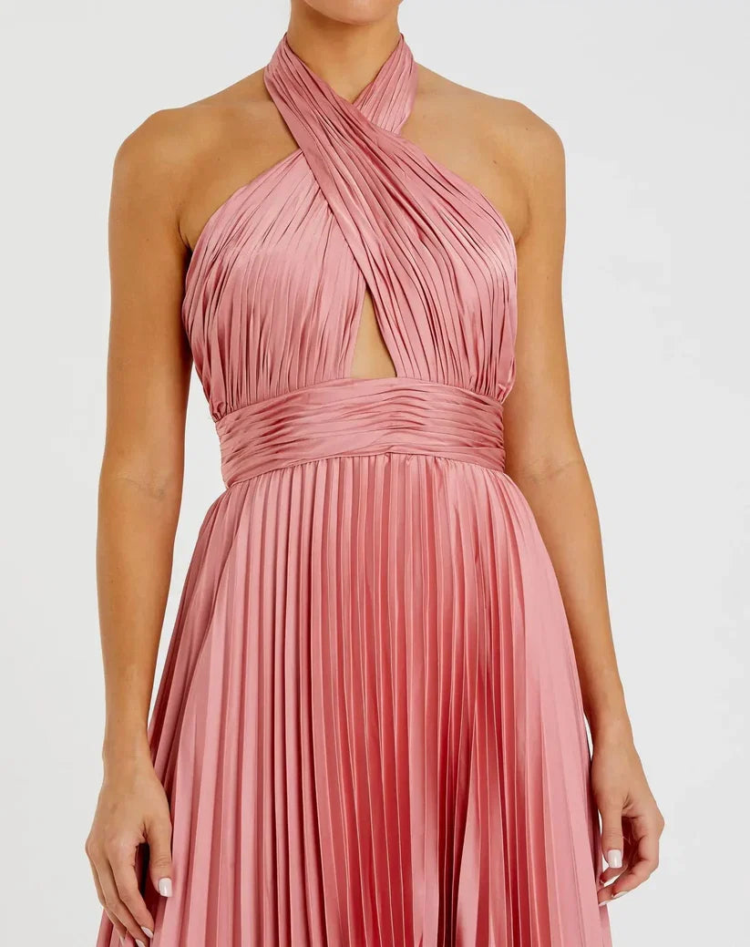 A Line Halter Neck Sleeveless Backless Asymmetrical-Length Prom Dress