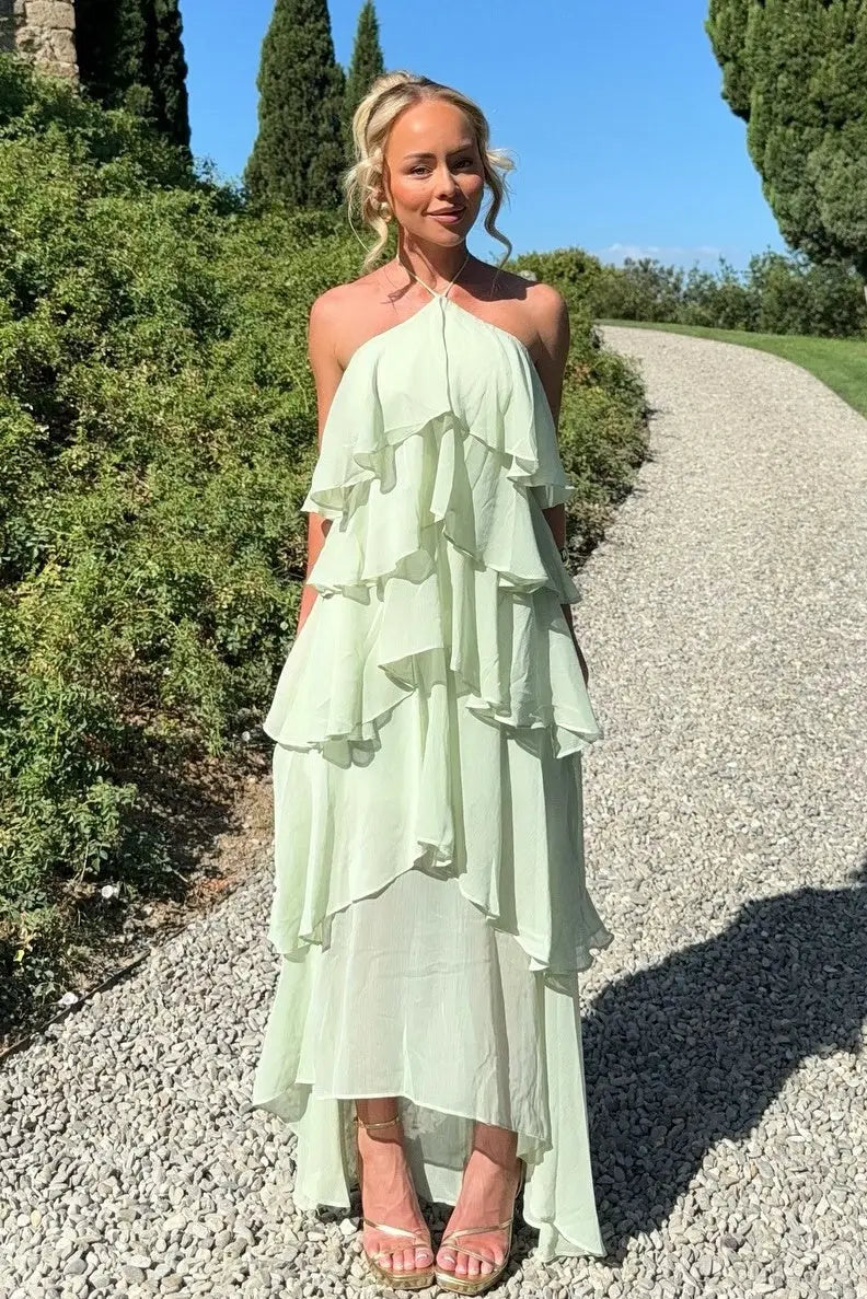 A Line Halter Neck Sleeveless Up Floor-Length Prom Dress
