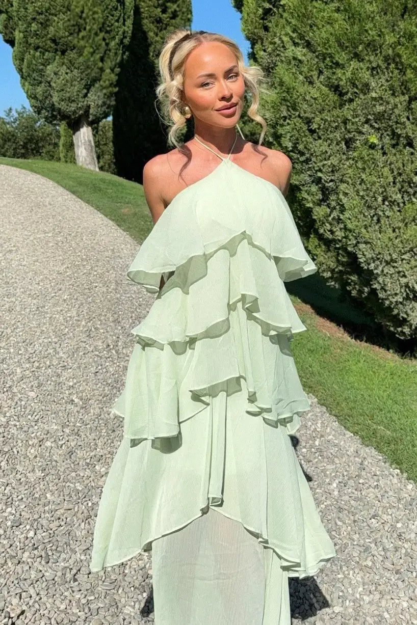 A Line Halter Neck Sleeveless Up Floor-Length Prom Dress