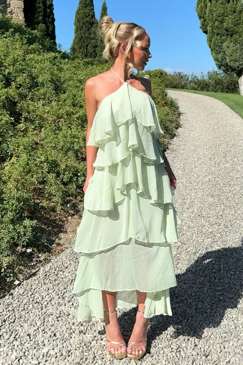 A Line Halter Neck Sleeveless Up Floor-Length Prom Dress