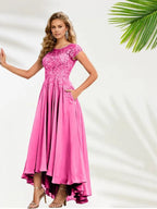 A Line Illusion Neck Cap Sleeves Floor-Length Mother of the Bride Dress