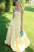 A Line Strapless Sleeveless Split Sweep Train Prom Dress