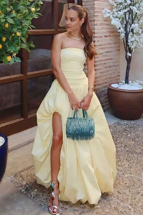 A Line Strapless Sleeveless Split Sweep Train Prom Dress