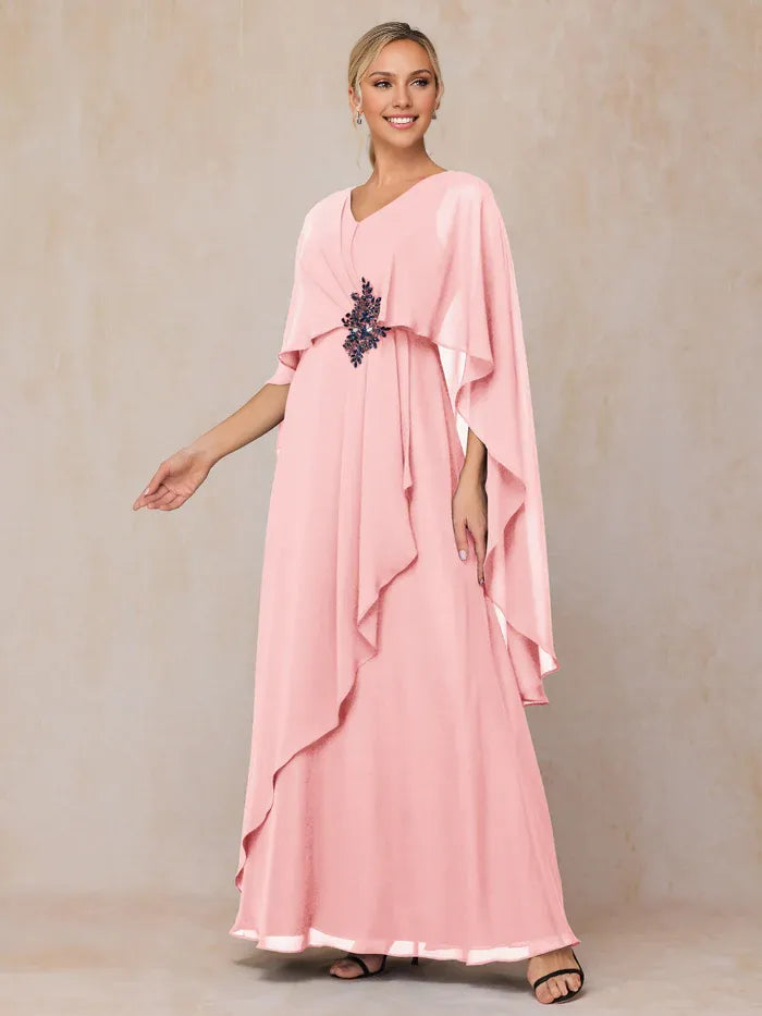 A Line V-neck Sleeveless Floor-Length Mother of the Bride Dress