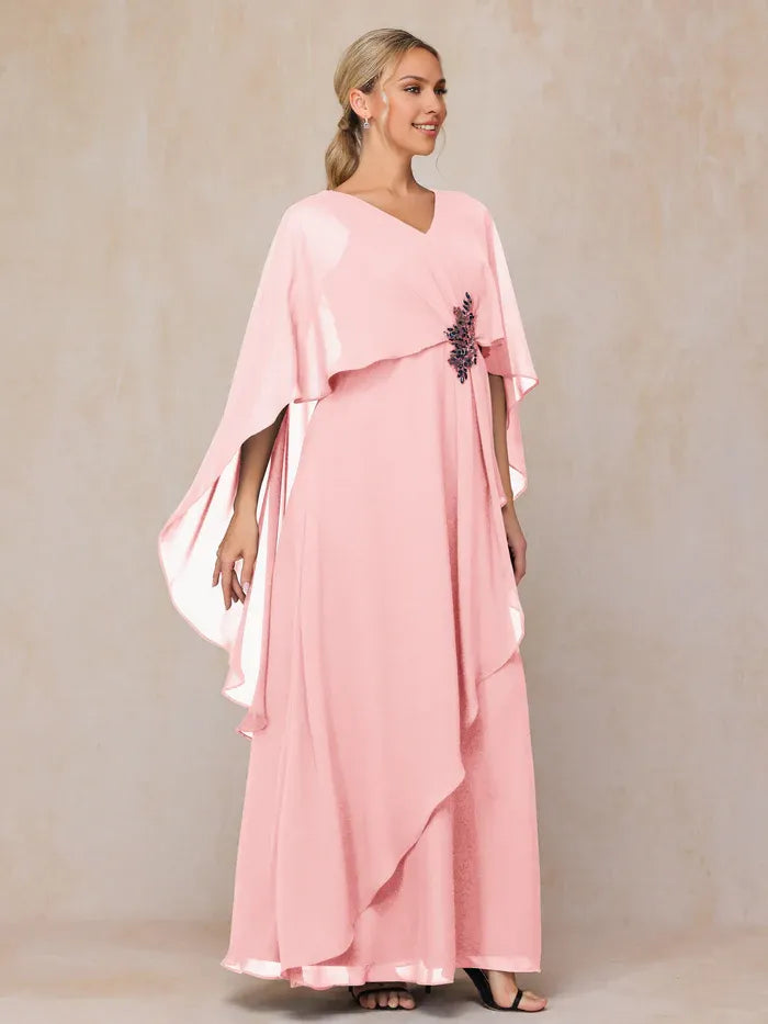 A Line V-neck Sleeveless Floor-Length Mother of the Bride Dress