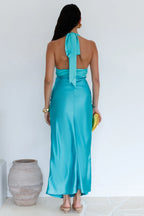 Bias-cut V Neck Sleeveless Backless Ankle-Length Cocktail Dress