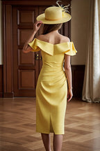 Bodycon Off the Shoulder Dropped Shoulder Sleeves Zipper Up Tea-Length Mother of the Bride Dress