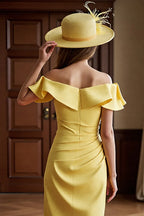 Bodycon Off the Shoulder Dropped Shoulder Sleeves Zipper Up Tea-Length Mother of the Bride Dress