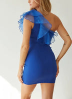 Blue Bodycon One-Shoulder Ruffle Royal Mini Homecoming Dress