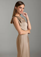 Chic Champagne Satin Bridesmaid Dresses with One-Shoulder Ruffle, Slim Fit and Floor-Length Silhouette
