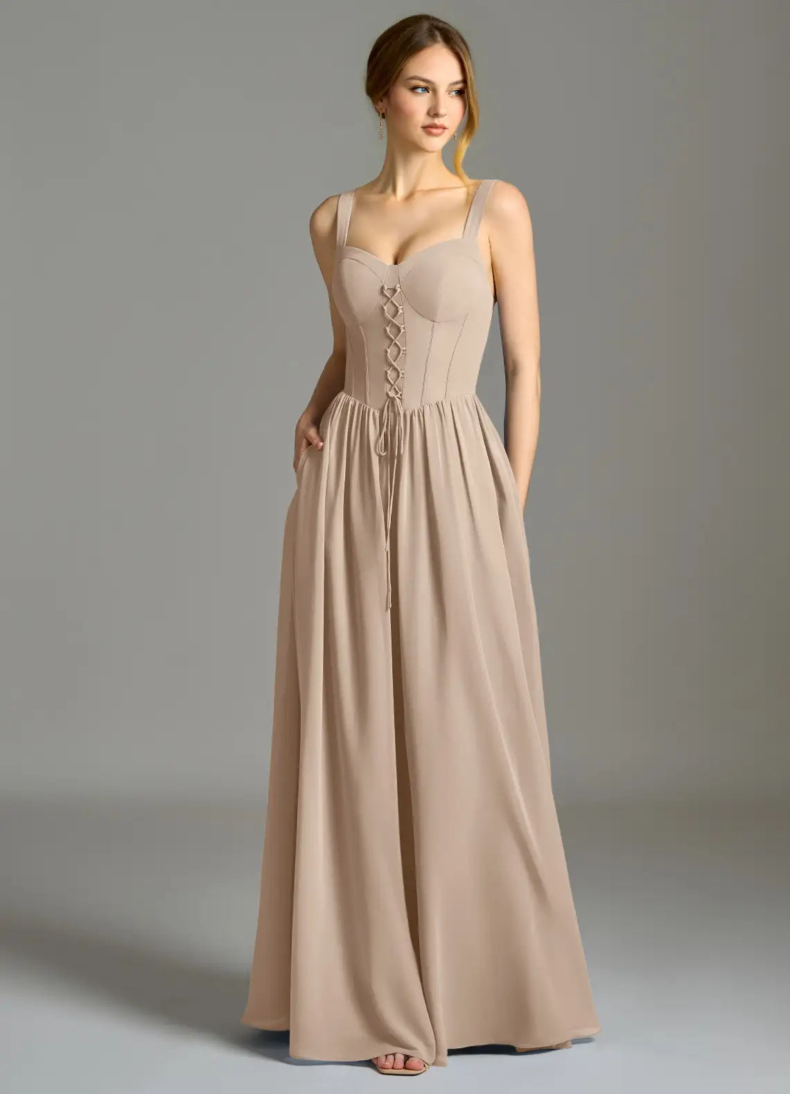 Chic Chiffon Bridesmaid Dresses with Sweetheart Neckline, Lace-Up Corset Bodice and Adjustable Straps Formal Gown