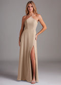 Chic Chiffon Bridesmaid Dress with Halter Neck, High Slit and Flowing Skirt
