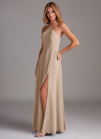 Chic Chiffon Bridesmaid Dress with Halter Neck, High Slit and Flowing Skirt