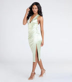 Form-hugging V-Neck Sleeveless Crisscross Back Tea-Length Prom Dress