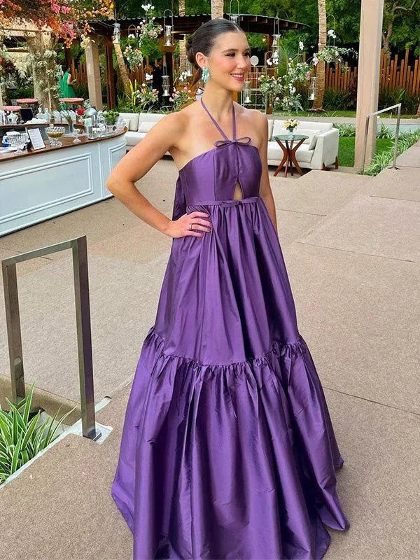 Halter Sleeveless Sleeveless Tiered Maxi Formal Dress