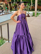 Halter Sleeveless Sleeveless Tiered Maxi Formal Dress