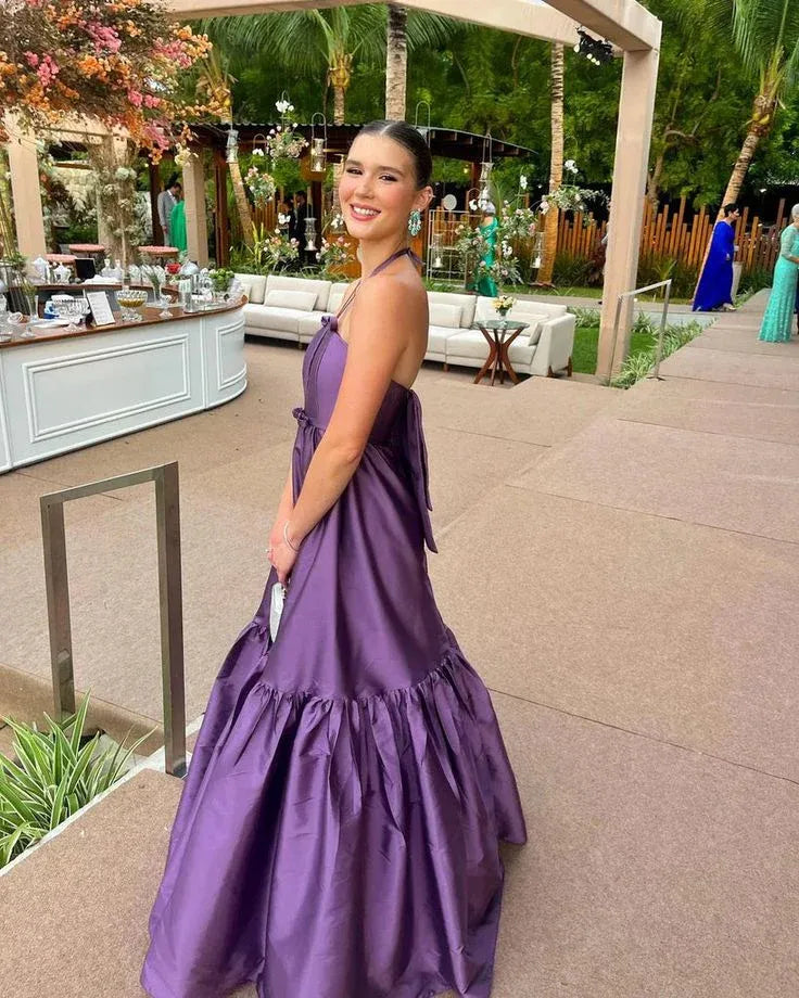 Halter Sleeveless Sleeveless Tiered Maxi Formal Dress