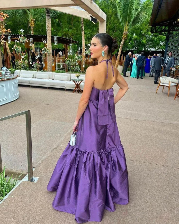 Halter Sleeveless Sleeveless Tiered Maxi Formal Dress