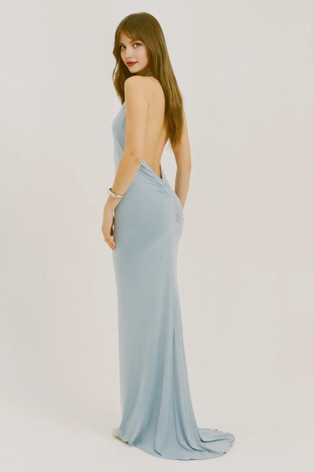 Mermaid Halter Sleeveless Backless Floor Length Evening Dress
