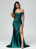 Mermaid Off The Shoulder Sleeveless Zipper Back Sweep Train Prom Dress