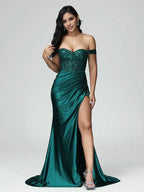 Mermaid Off The Shoulder Sleeveless Zipper Back Sweep Train Prom Dress