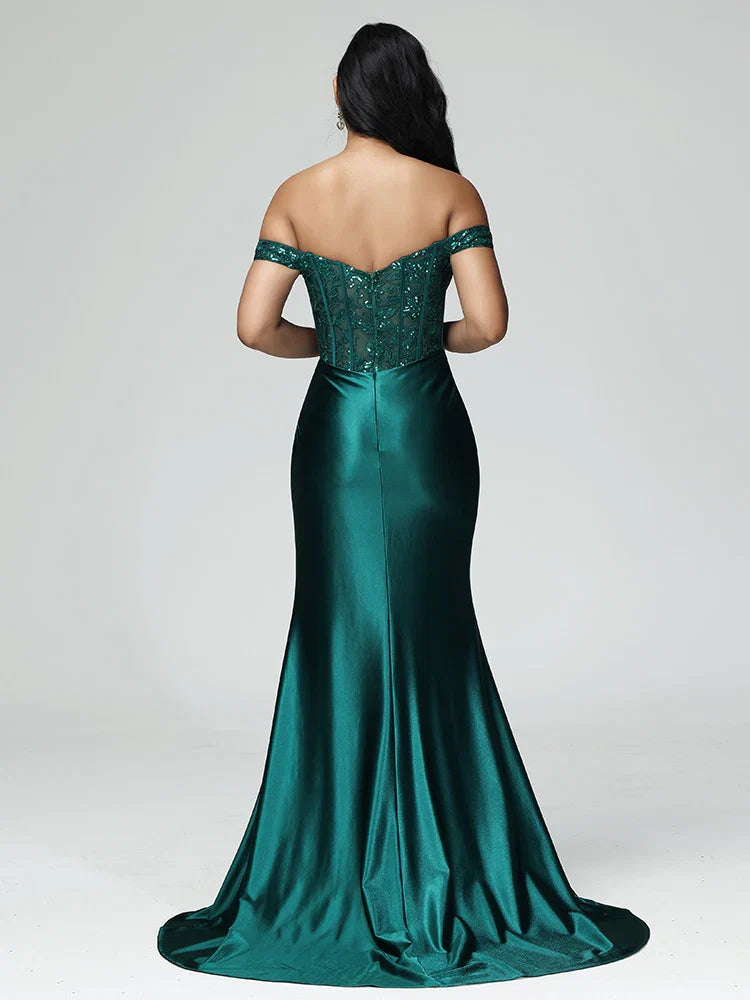 Mermaid Off The Shoulder Sleeveless Zipper Back Sweep Train Prom Dress