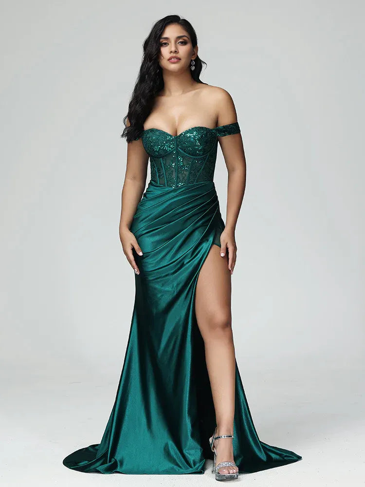 Mermaid Off The Shoulder Sleeveless Zipper Back Sweep Train Prom Dress