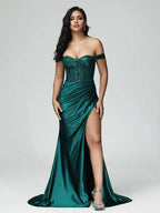 Mermaid Off The Shoulder Sleeveless Zipper Back Sweep Train Prom Dress