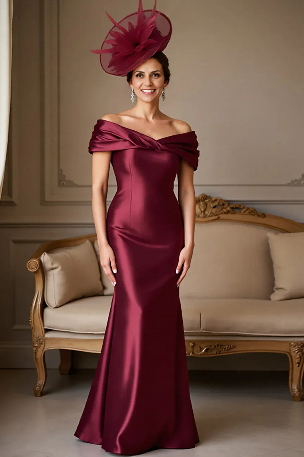 Mermaid Off the Shoulder Cap Sleeve Backless Floor-Length Mother of the Bride Dress
