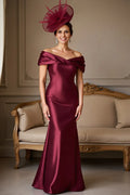 Mermaid Off the Shoulder Cap Sleeve Backless Floor-Length Mother of the Bride Dress