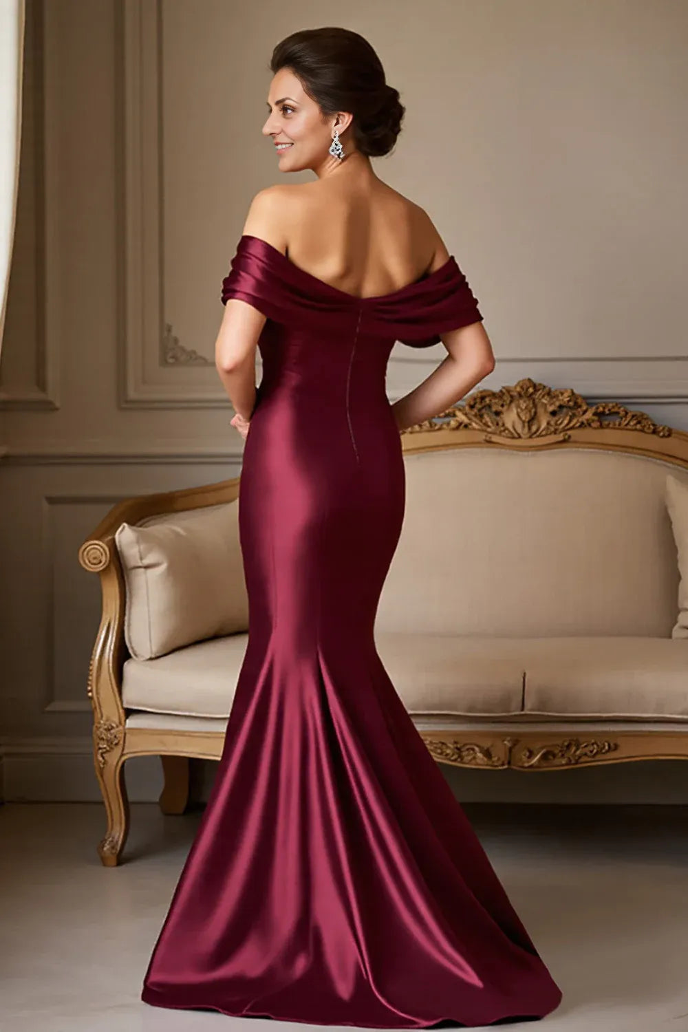 Mermaid Off the Shoulder Cap Sleeve Backless Floor-Length Mother of the Bride Dress