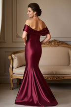 Mermaid Off the Shoulder Cap Sleeve Backless Floor-Length Mother of the Bride Dress