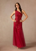 Mermaid One-Shoulder Sleeveless Side Zip Floor-Length Mother of the Bride Dress