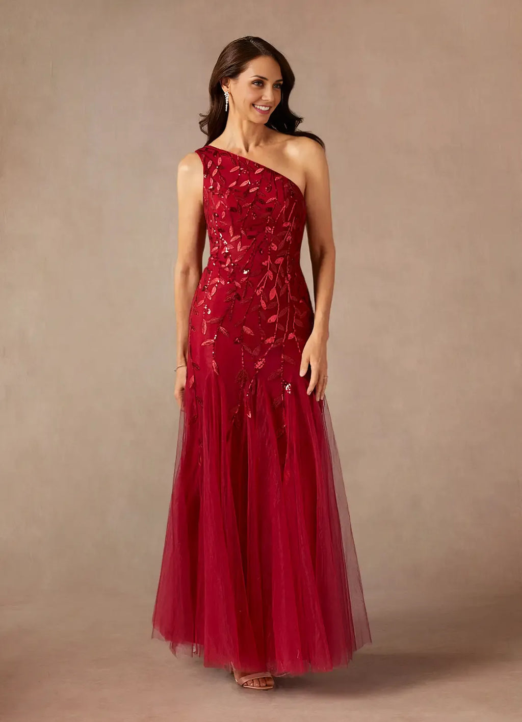 Mermaid One-Shoulder Sleeveless Side Zip Floor-Length Mother of the Bride Dress