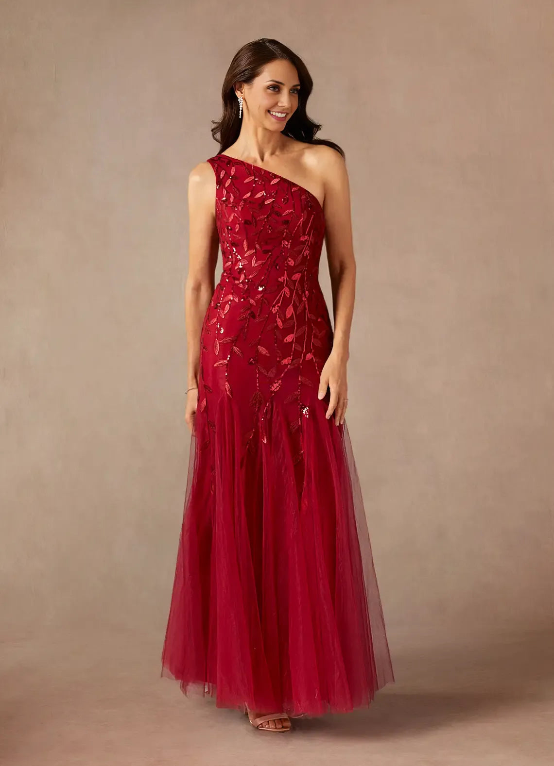 Mermaid One-Shoulder Sleeveless Side Zip Floor-Length Mother of the Bride Dress