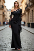 Mermaid One Shoulder Long Sleeve Up Floor-Length Mother of the Bride Dress