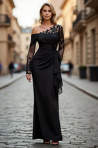 Mermaid One Shoulder Long Sleeve Up Floor-Length Mother of the Bride Dress