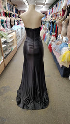 Mermaid Strapless Beaded Evening Dress For Women Elegant Black Satin Lace Gown Chic