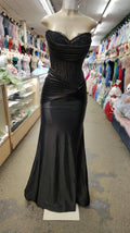 Mermaid Strapless Beaded Evening Dress For Women Elegant Black Satin Lace Gown Chic