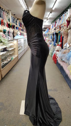 Mermaid Strapless Beaded Evening Dress For Women Elegant Black Satin Lace Gown Chic