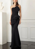 Mermaid Strapless Black Floor Length Evening Dress With Ruched Ruffle Waist For Women Chic Glam Gown