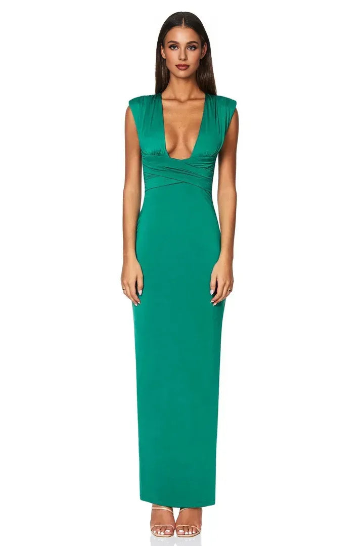 Mermaid/Trumpet Plunging Neck Cap Sleeve Zipper Up Floor-Length Prom Dress