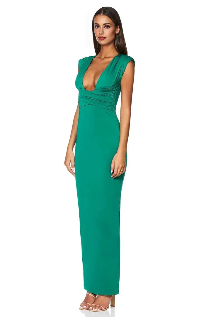 Mermaid/Trumpet Plunging Neck Cap Sleeve Zipper Up Floor-Length Prom Dress